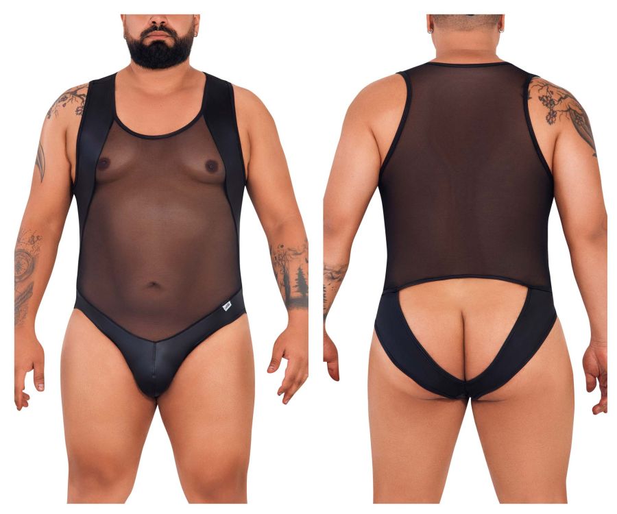 JCSTK - CandyMan 99716X Work-N-Out Bodysuit Black Plus Sizes