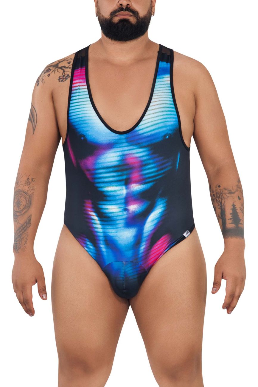 CandyMan 99725X Work-N-Out Bodysuit Moonlight Blue Plus Sizes