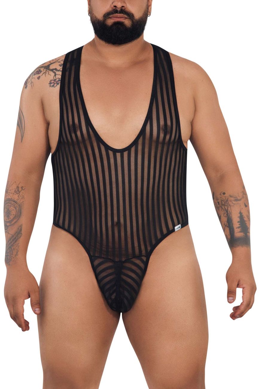 CandyMan 99727X Work-N-Play Bodysuit Black Plus Sizes