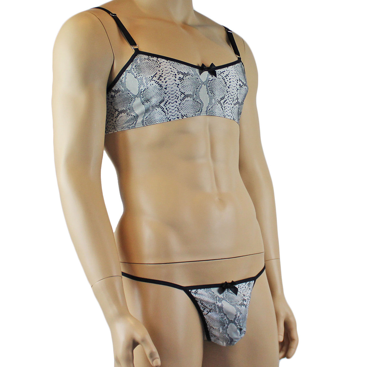 Mens Bra Grey Snake Print Bra Top for Males & G string