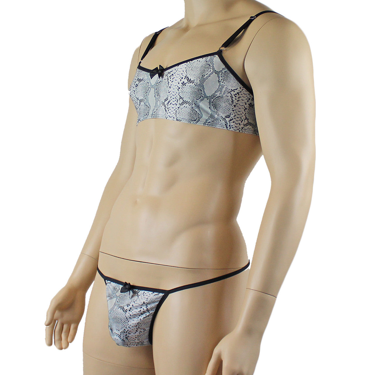Mens Bra Grey Snake Print Bra Top for Males & G string