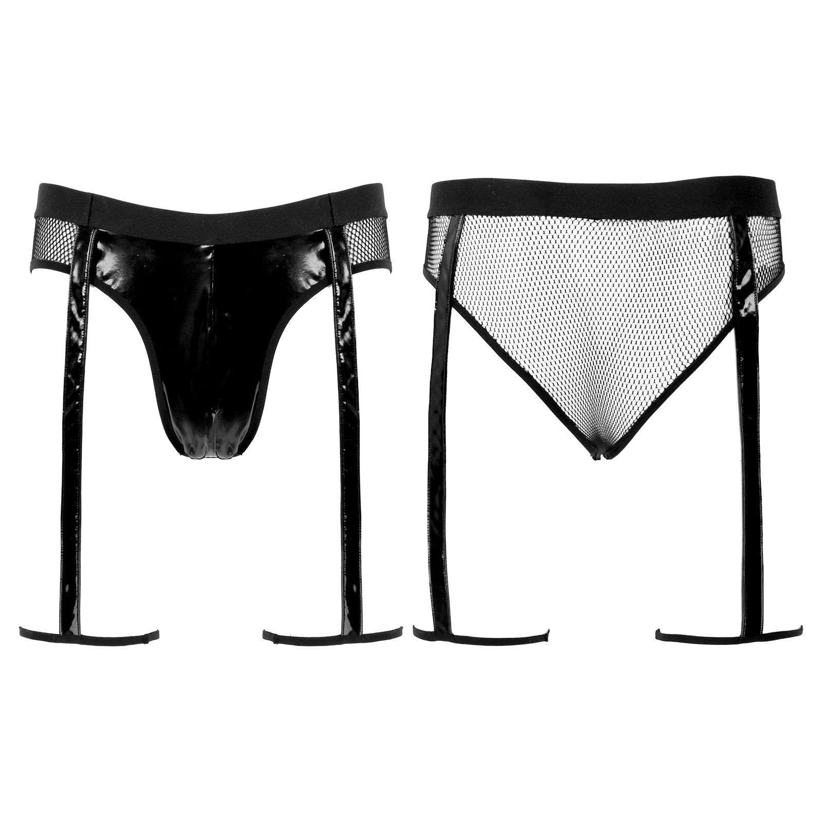 Mens Partywear & Vinyl Sissy Gartered Thong Black