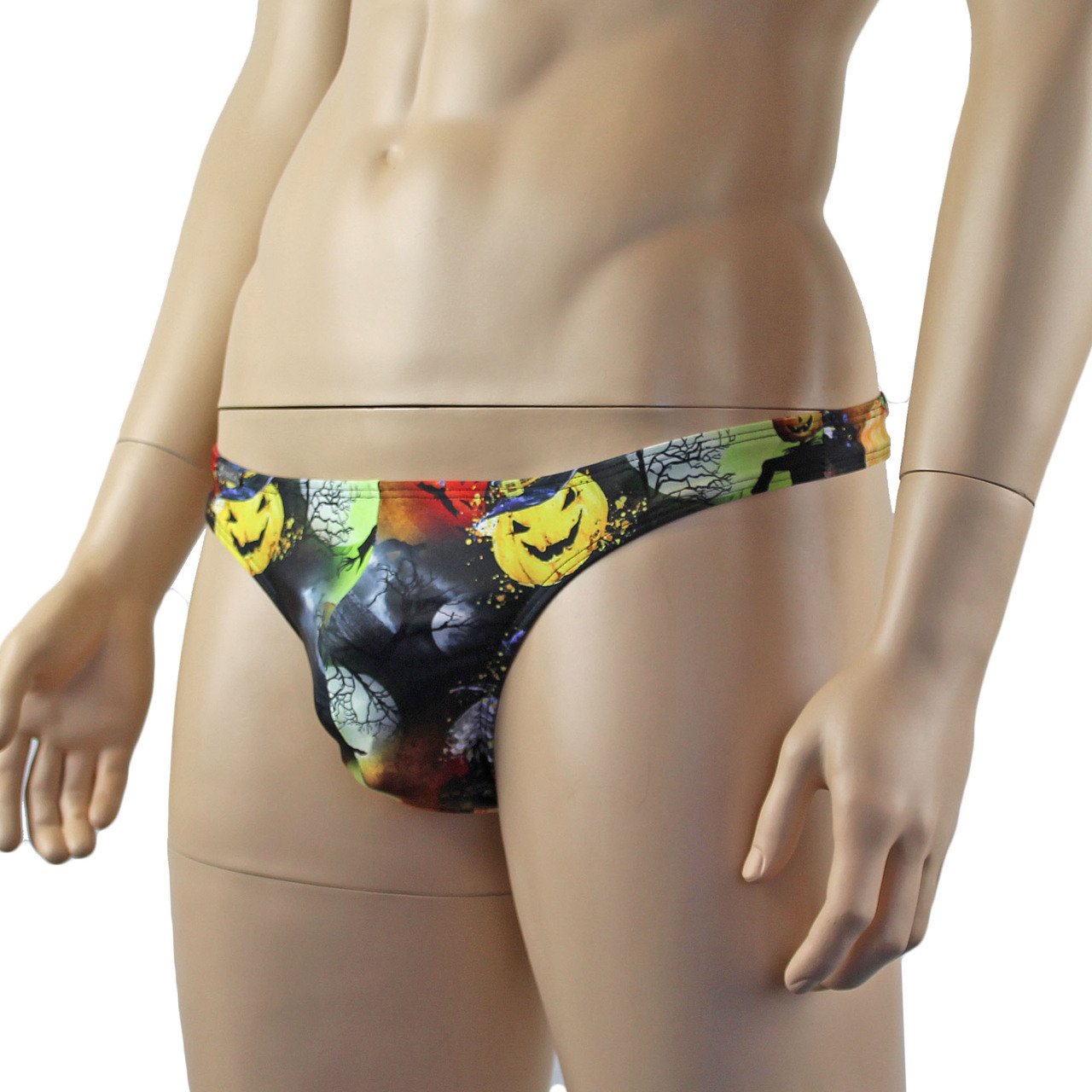 Halloween Mens Witches Pumpkins and Bats Full Front G string Thong