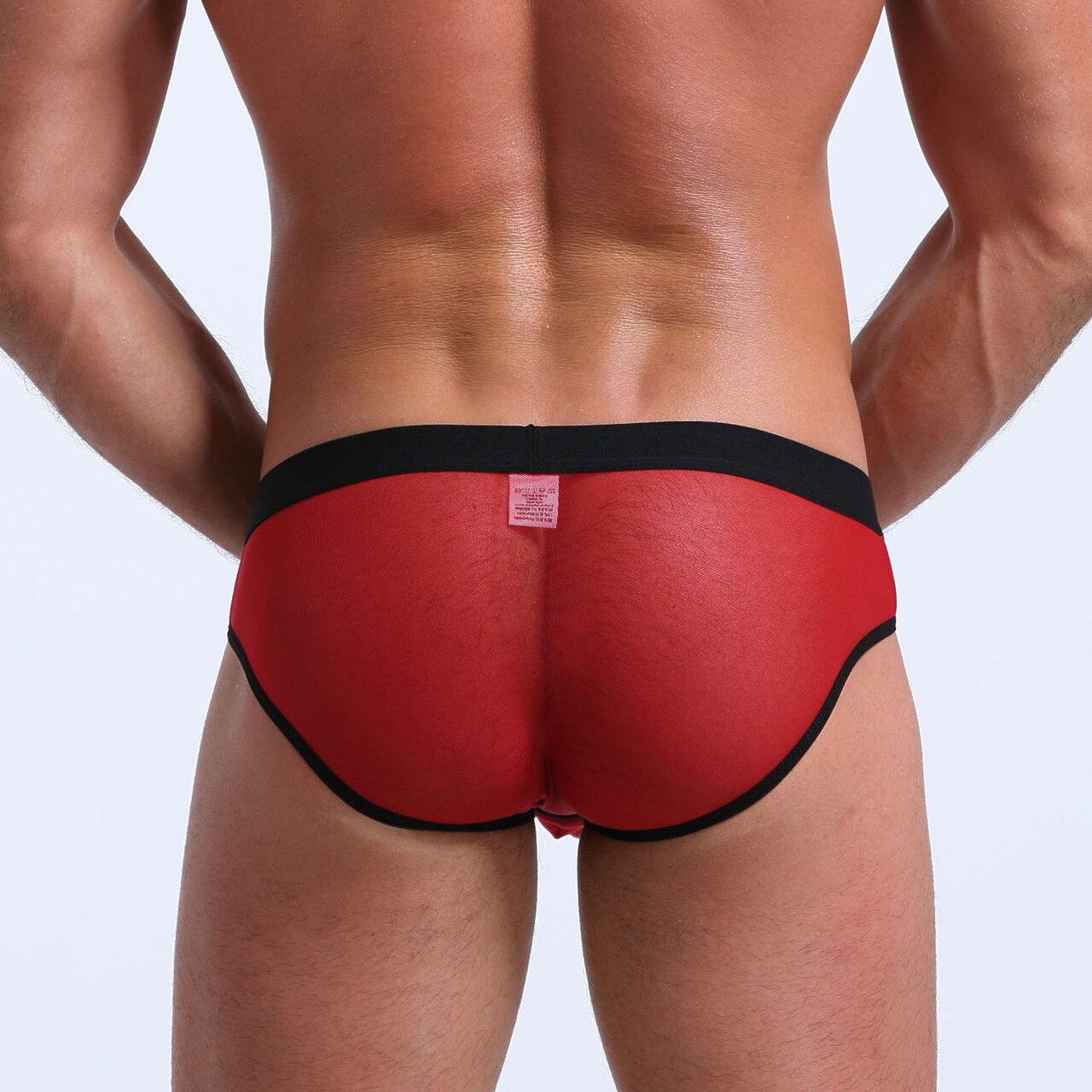SALE - Mens Stretch Mesh Sheer Briefs with Pouch Front Red