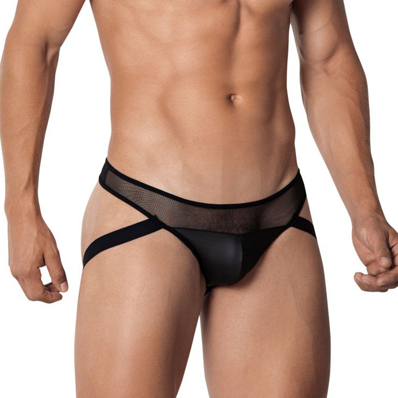 SALE - Mens PPU Underwear Mesh and Spandex Jock Strap Black