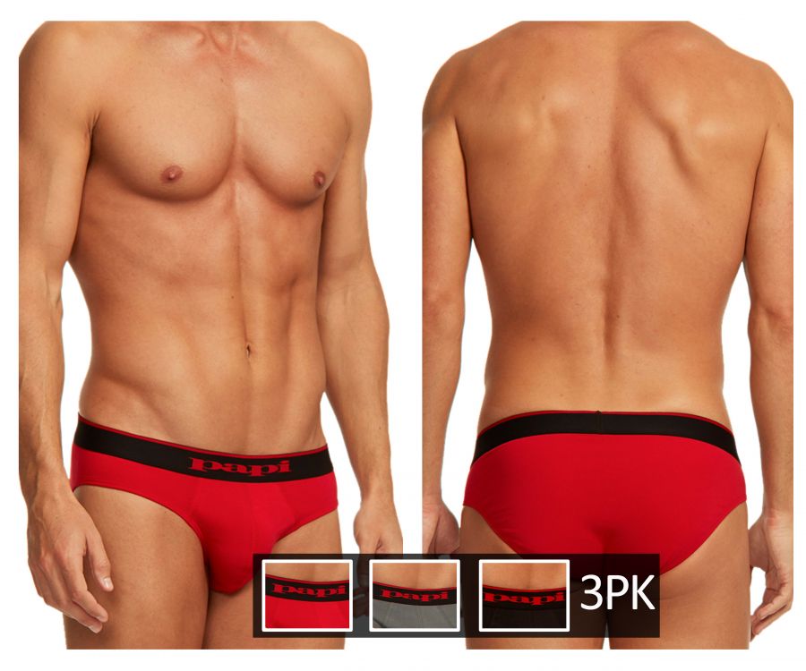 Papi 980403-950 3PK Cotton Stretch Brief Red-Gray-Black