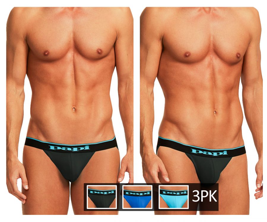 Papi 980911-941 3PK Cotton Stretch Jockstrap Black-Cobalt-Blue