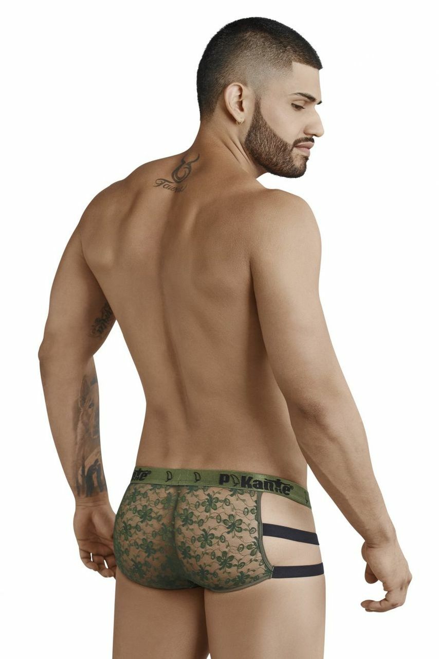 Mens Lace and Strap Bikini Briefs Green