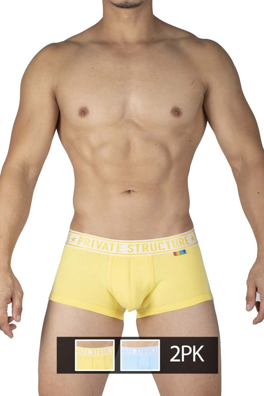 Private Structure EPUT4386 2PK Mid Waist Trunks Yellow and Blue