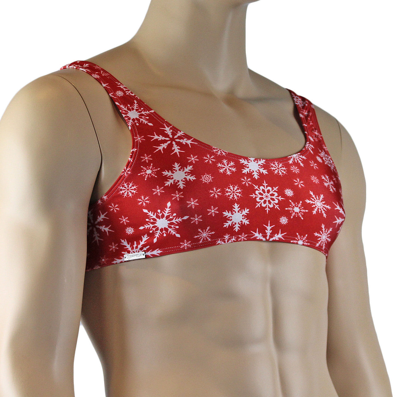 Mens Lingerie Snowflake Print Spandex Bra Top Red and White
