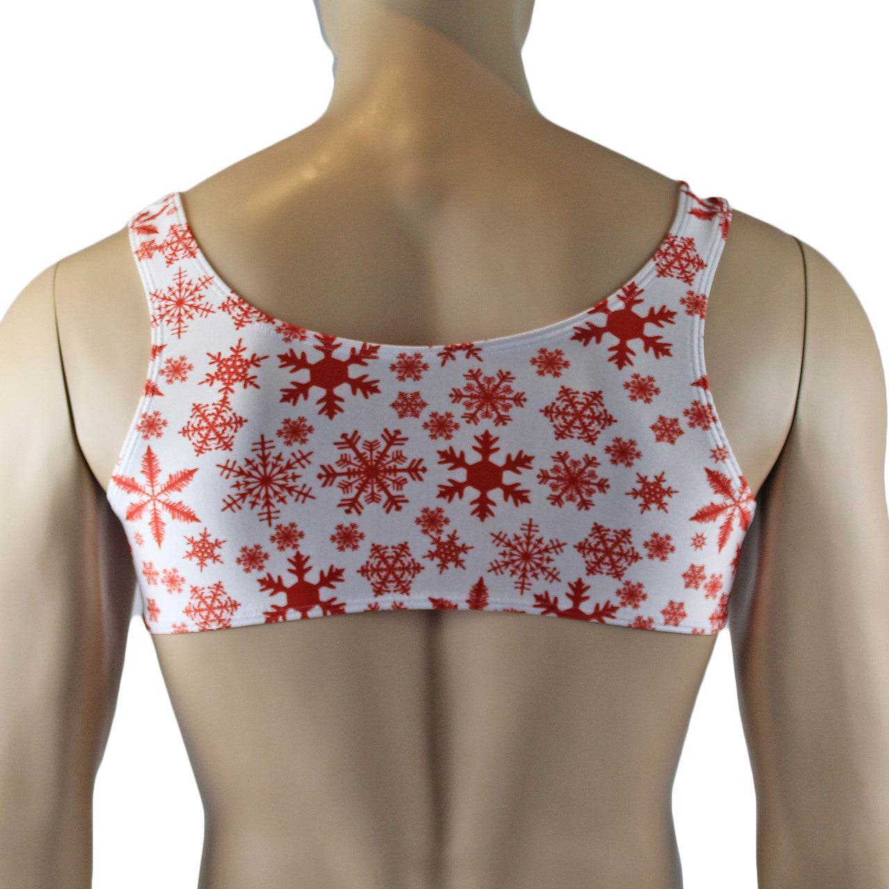 Mens Lingerie Snowflake Bra Top & Low Cut Thong White and Red