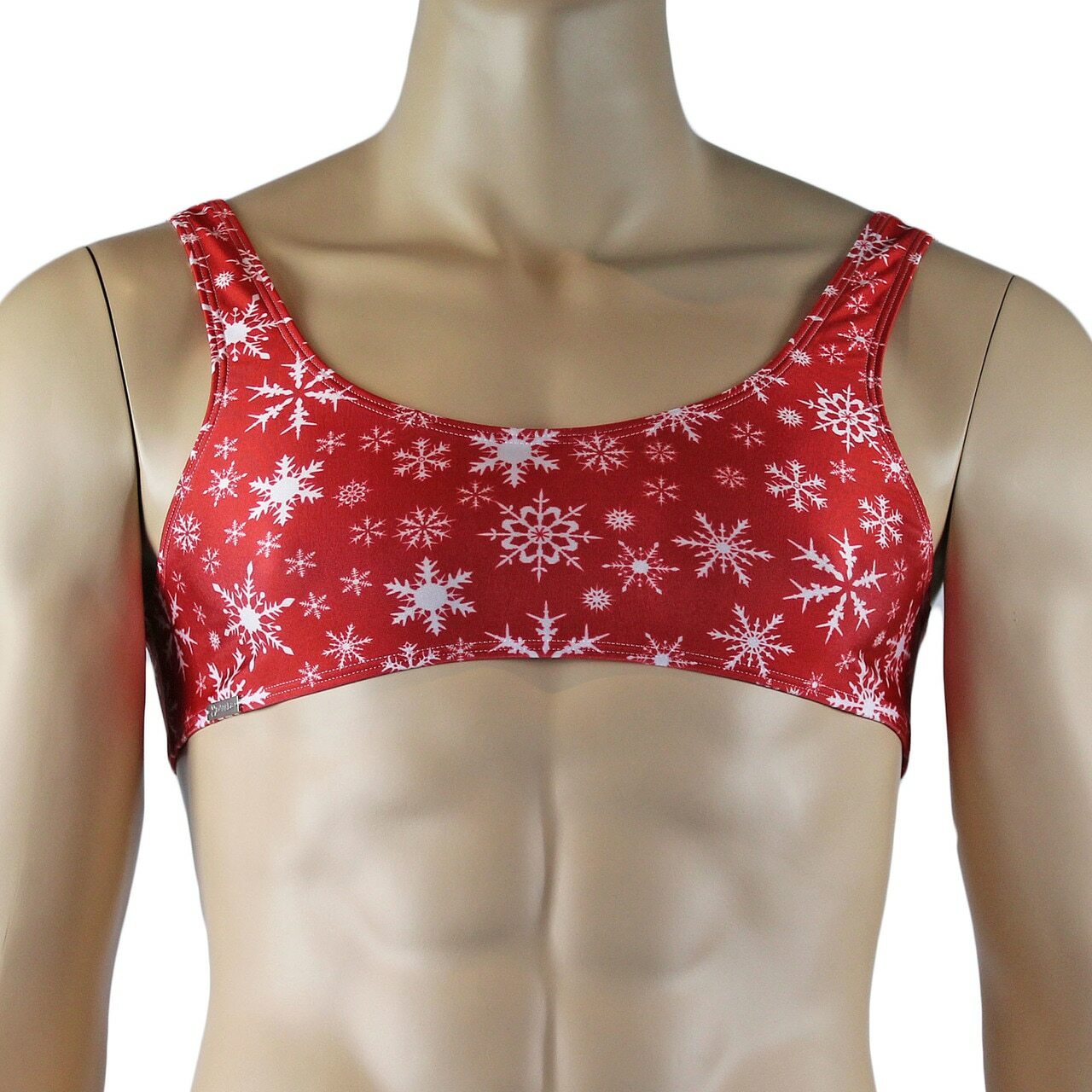 Mens Lingerie Snowflake Bra Top & Low Cut Thong Red and White
