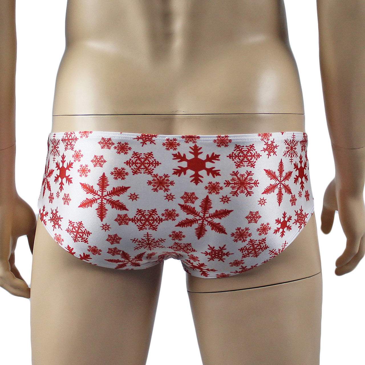 Mens Snowflake Print Spandex Low Cut Boxer Brief White and Red