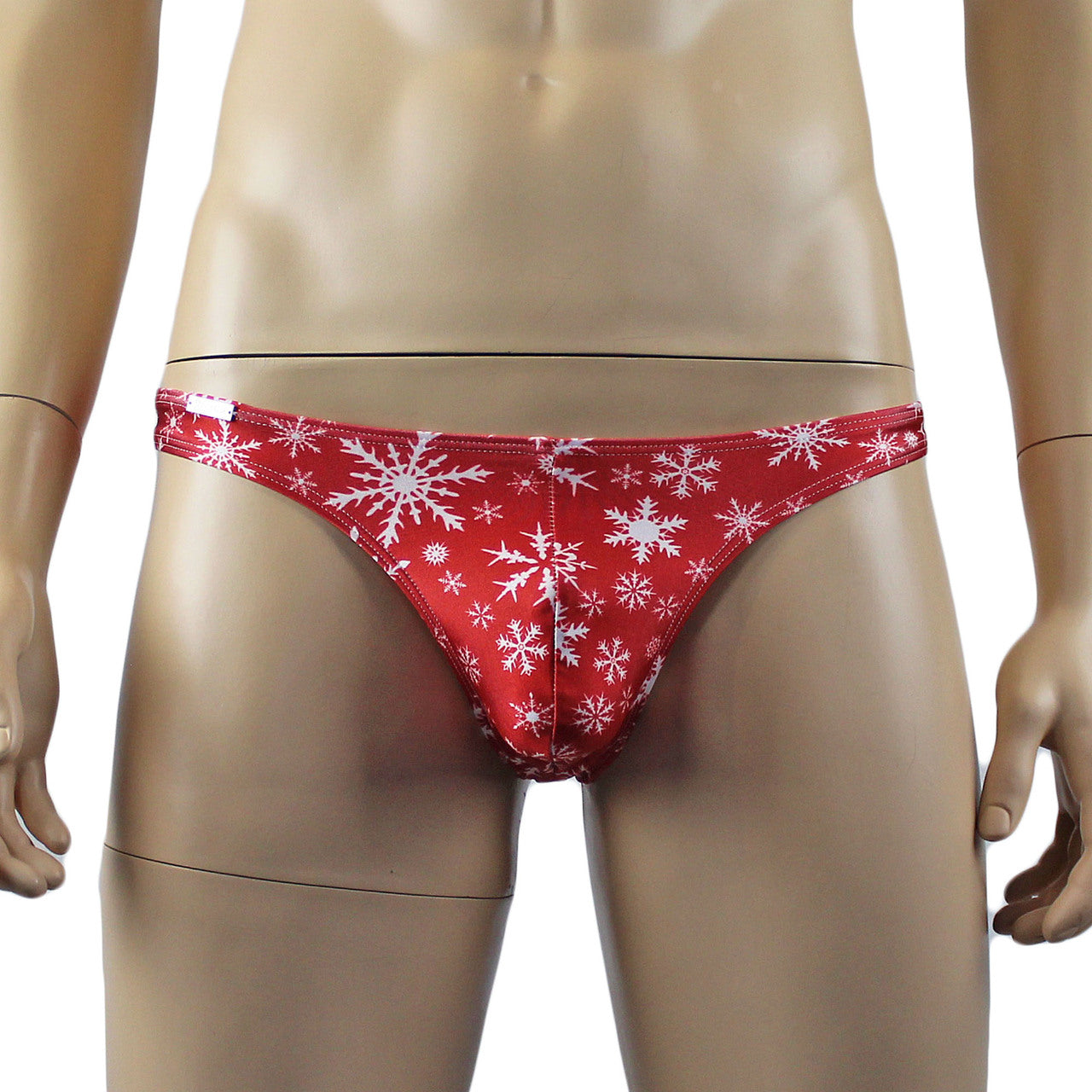Mens Lingerie Snowflake Bra Top & Low Cut Thong Red and White