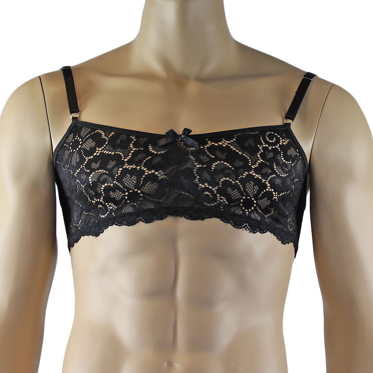 Mens Scalloped Shiny Lace Bra Top and Panty (black plus other colours)
