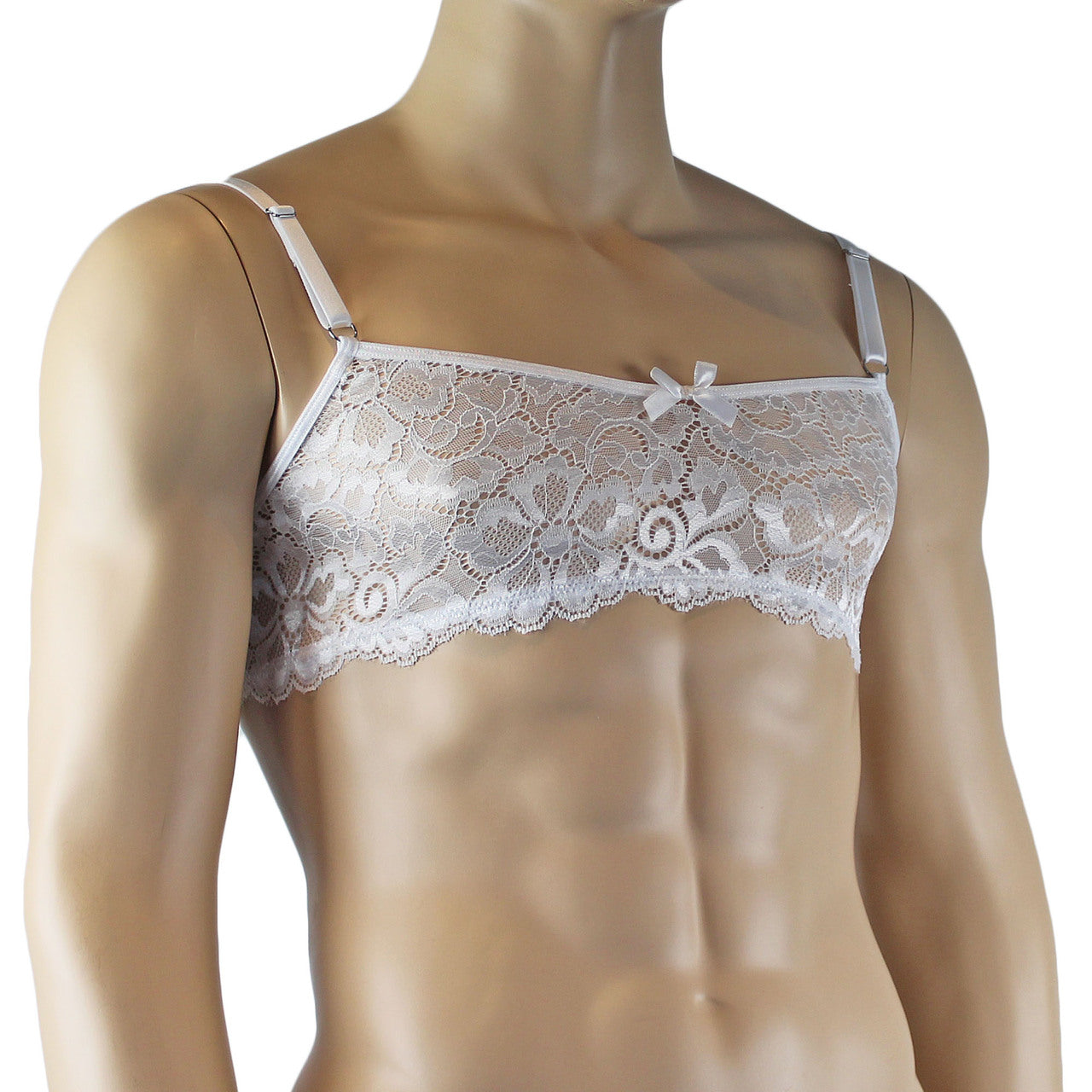 Mens Scalloped Shiny Lace Bra Top for Males (white plus other colours)