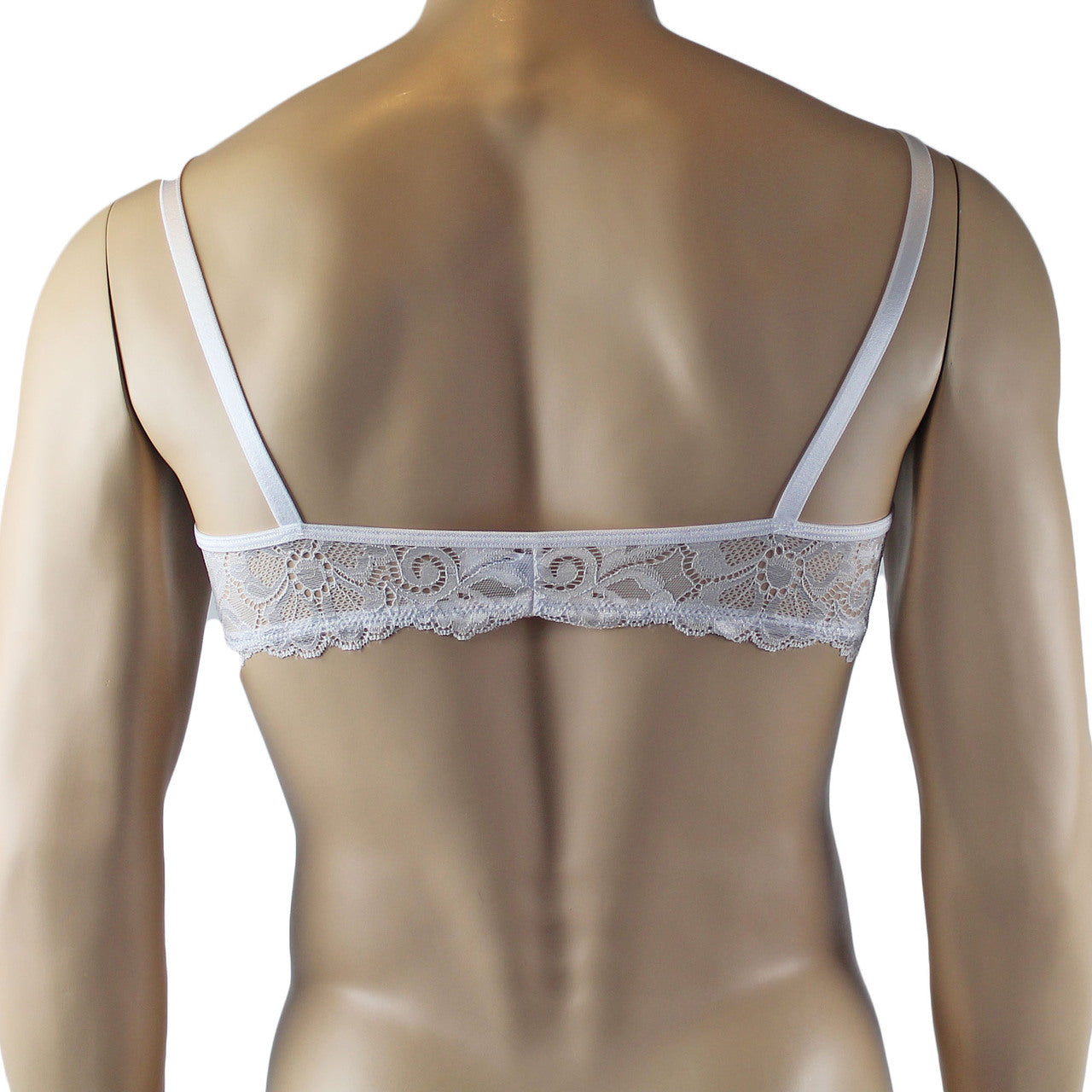 Mens Scalloped Shiny Lace Bra Top and Panty (white plus other colours)