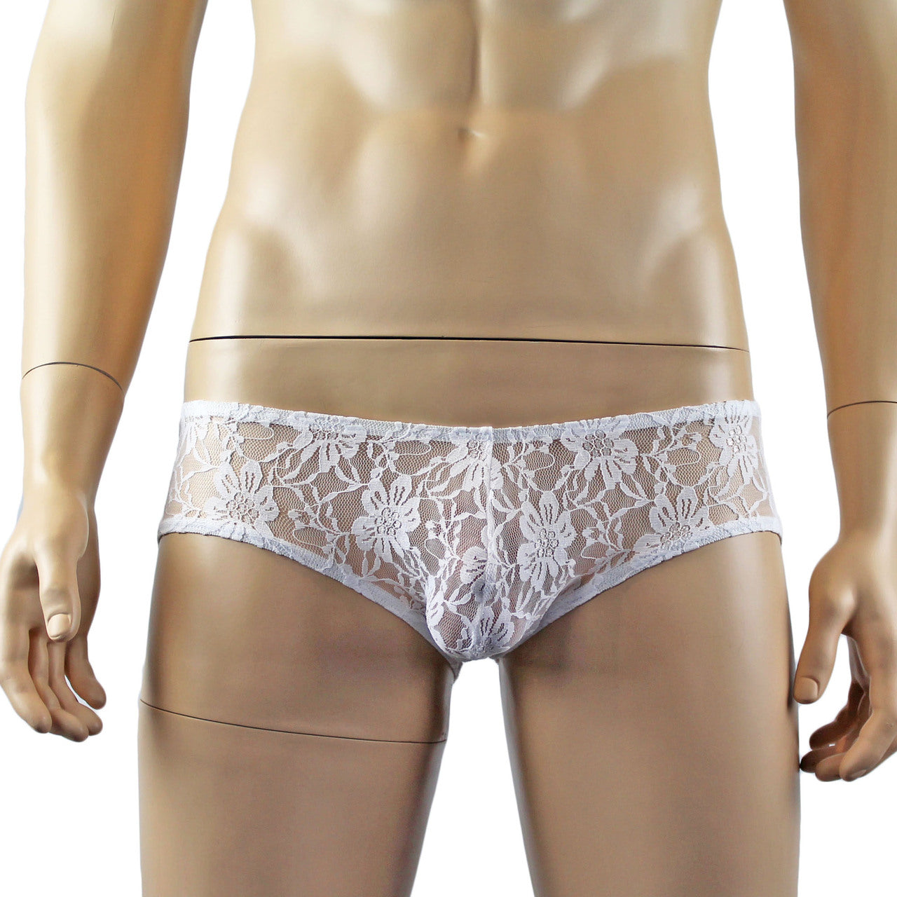 Mens Lace Crop Bra Top Camisole and Male Lingerie Panty Briefs White