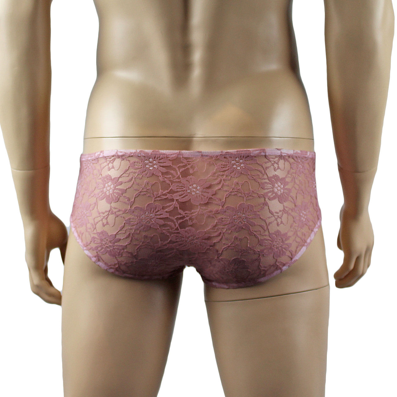 Mens Lingerie Stretch Lace Male Panty Bikini Brief (dusty pink plus other colours)