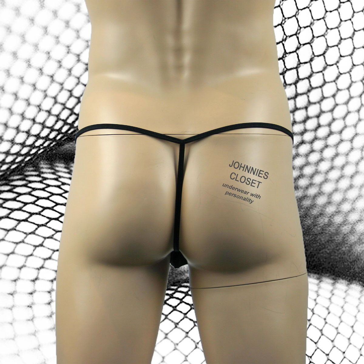 Mens Fishnet Mini Ball Bag Pouch with Rings Black