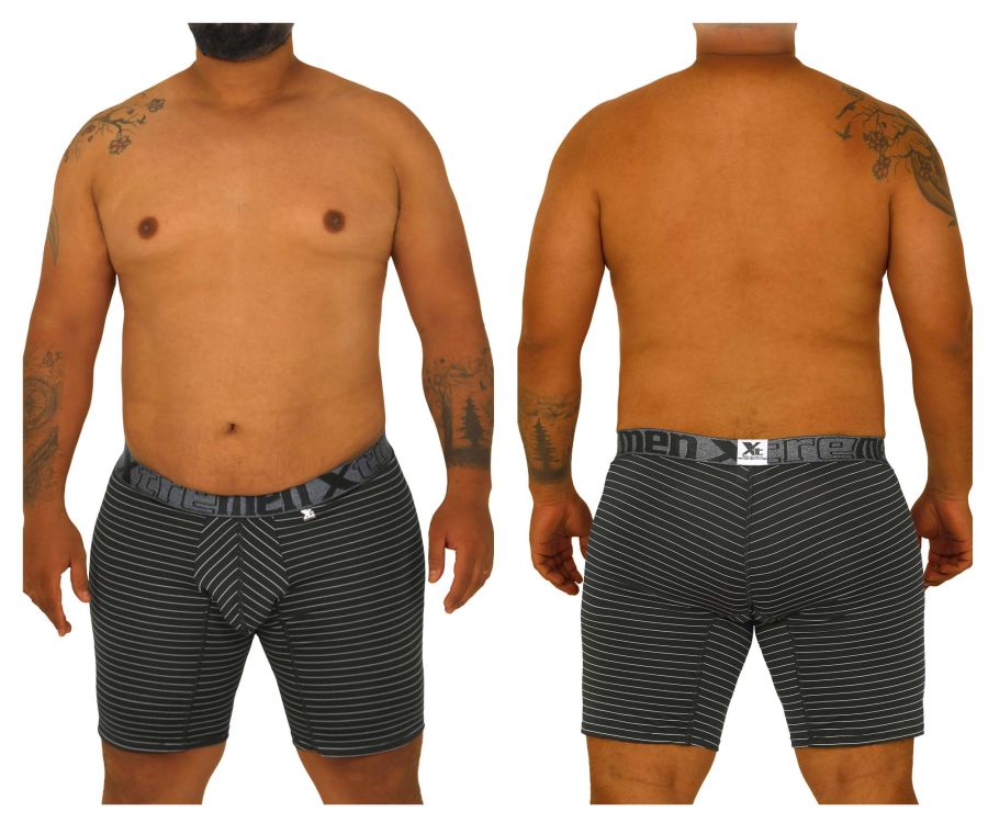 Xtremen 70004 Striped Boxer Briefs Black Plus Sizes