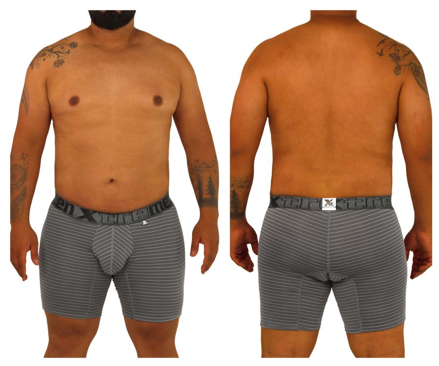 Xtremen 70004 Striped Boxer Briefs Gray Plus Sizes