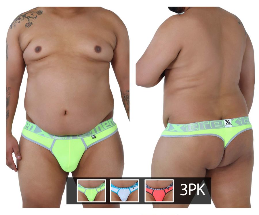 Xtremen 91031X-3 3PK Thongs Green-White-Fuchsia Plus Sizes