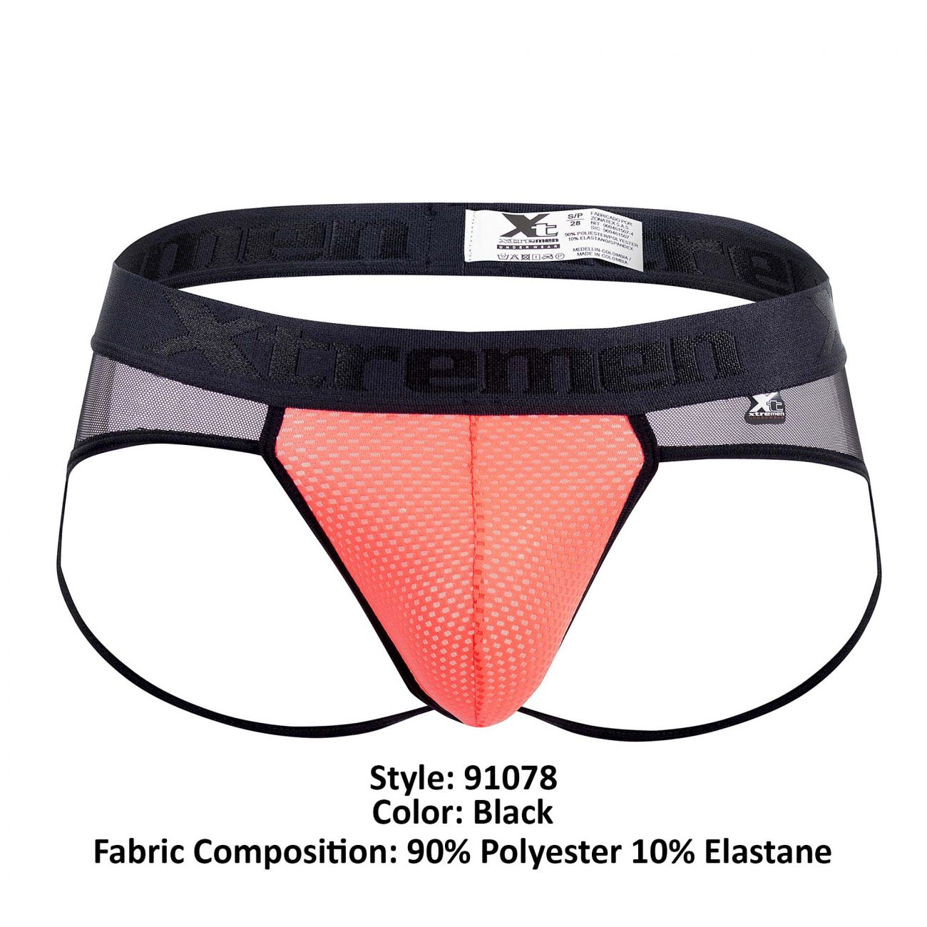 Xtremen 91078 Microfiber Jockstrap Black with Coral