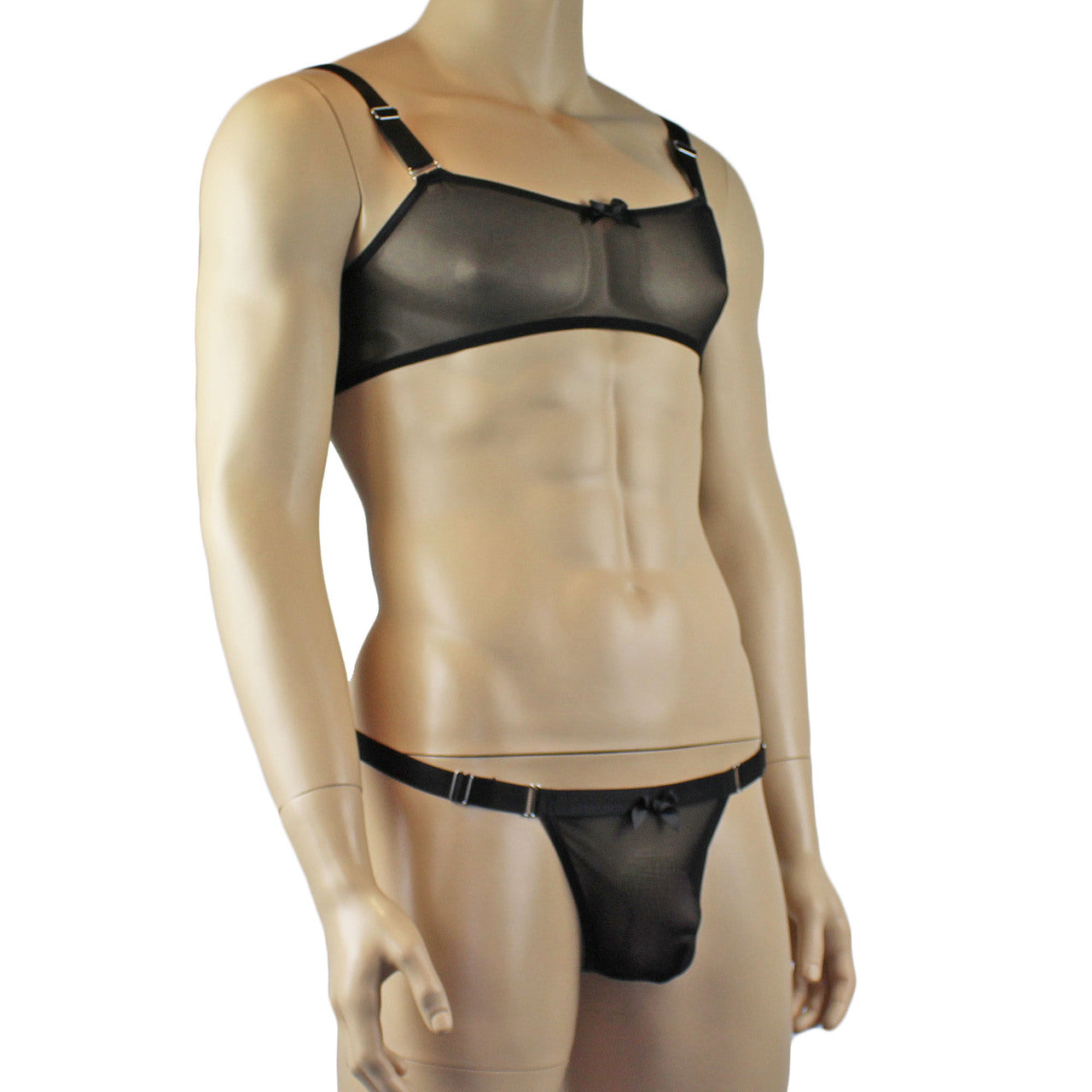 Mens Exotic Sheer Mesh Bra Top & G string - Sizes up to 3XL (black plus other colours)