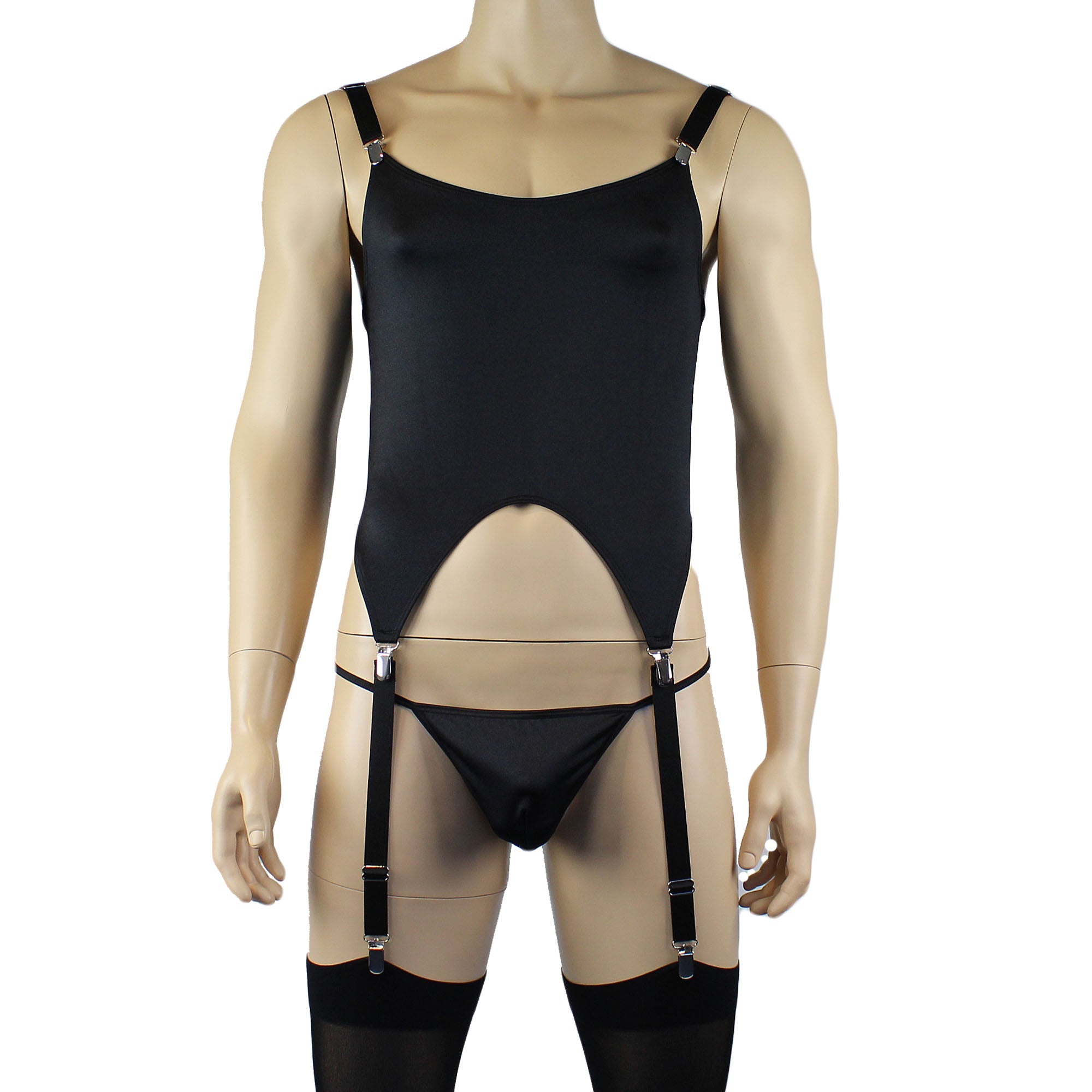 Mens Janice Corset Top with Metal Clips & Attached Garters - Sizes up to 3XL