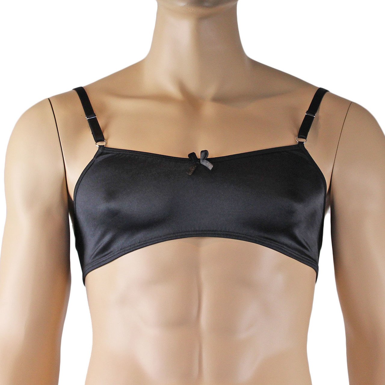 Mens Satin Bra Top, G string and Garterbelt Lingerie Black