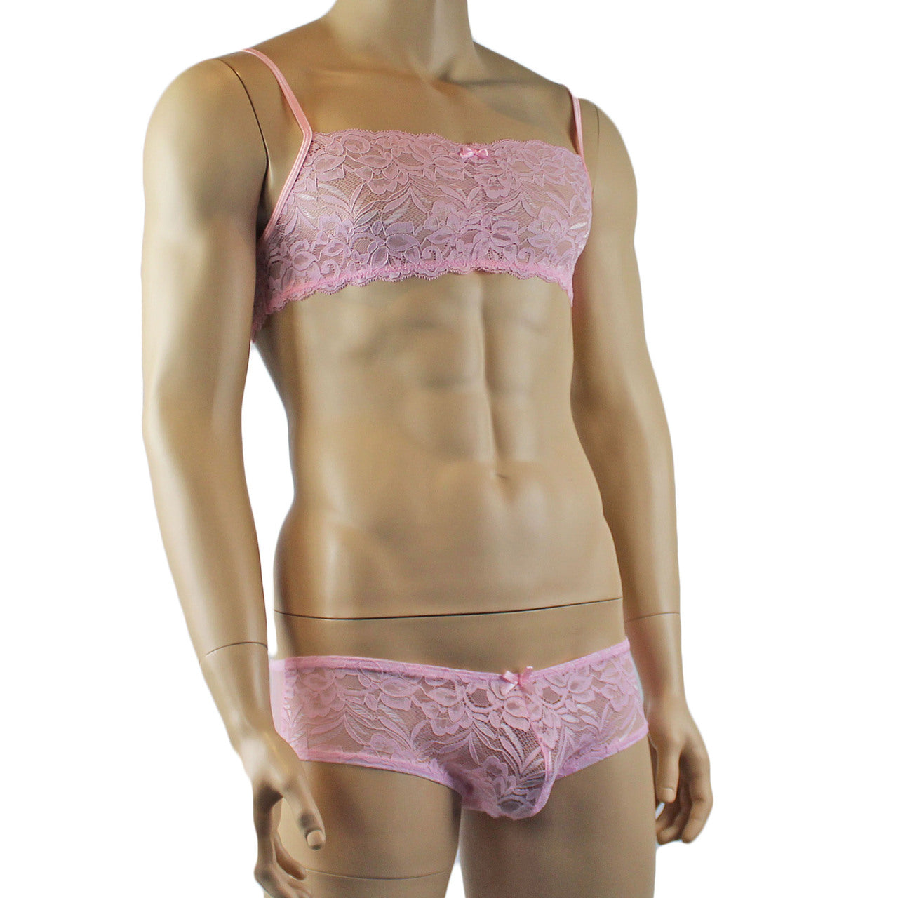 Mens Lingerie Bra Top and Boxer Briefs (light pink plus other colours)