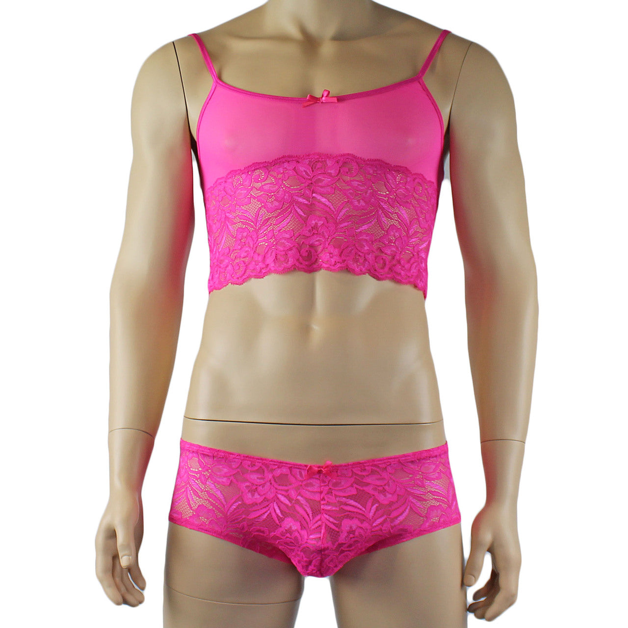 Mens Sexy Lace Camisole Top and Panty Brief (pink plus other colours)
