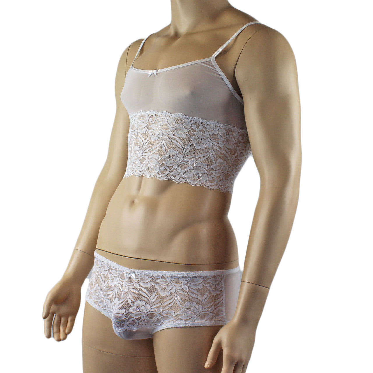 Mens Sexy Lace Camisole Top and Panty Brief (white plus other colours)
