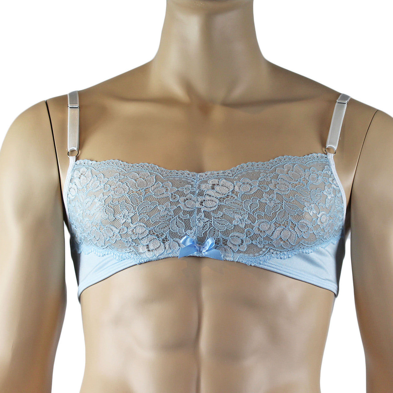 Mens Luxury Spandex & Lace Bra Top and Boxer Brief (light blue plus other colours)