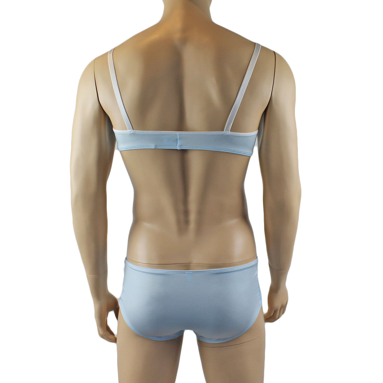 Mens Luxury Spandex & Lace Bra Top and Boxer Brief (light blue plus other colours)
