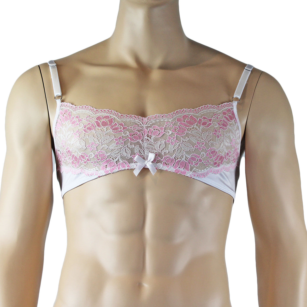 Mens Luxury Bra Top and Bikini Brief with Garters & Stockings (white plus other colours)