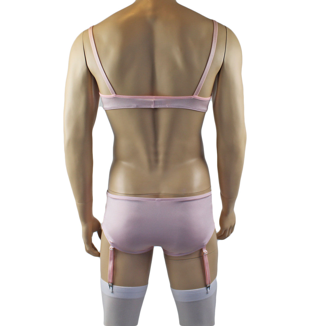 Mens Luxury Bra Top and Boxer Brief with Garters & Stockings (pink plus other colours)