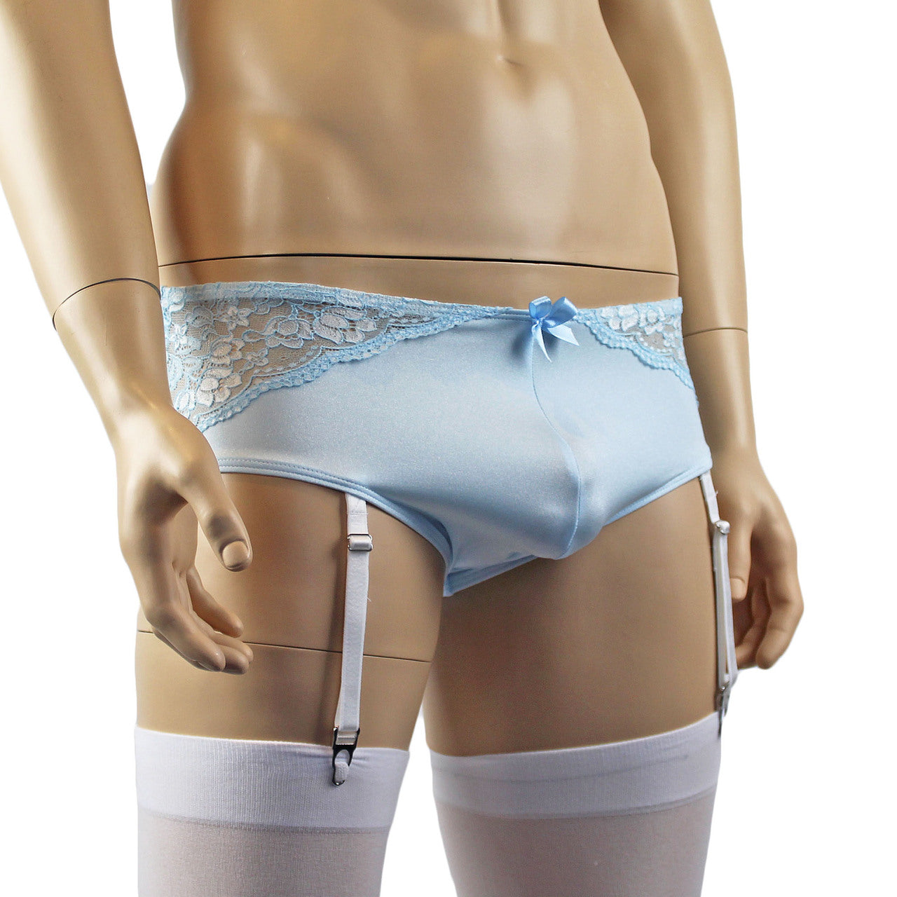 Mens Luxury Boxer Brief with Detachable Garters and Stockings (light blue plus other colours)