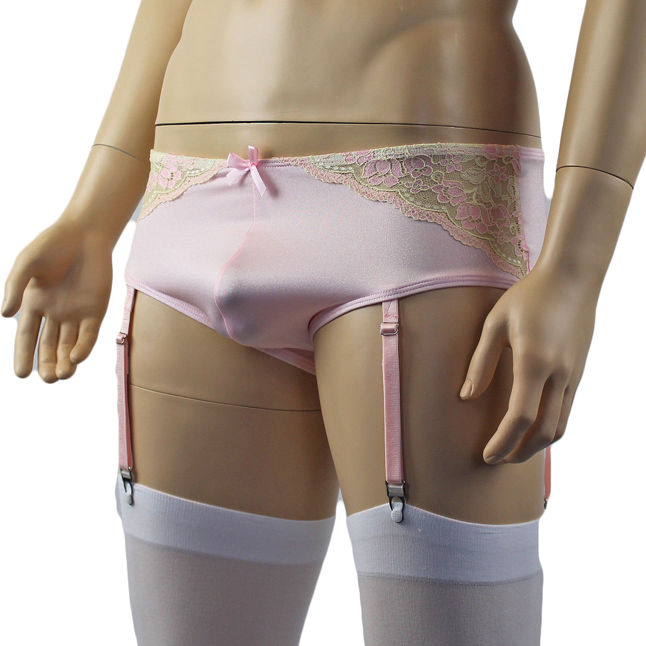 Mens Luxury Mini Bikini Brief with Detachable Garters and Stockings (pink plus other colours)