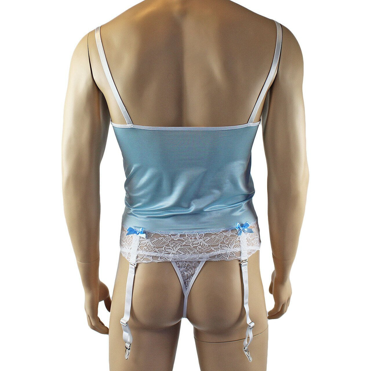 Mens Camisole Bustier Garter Top with Pouch G string (light blue plus other colours)