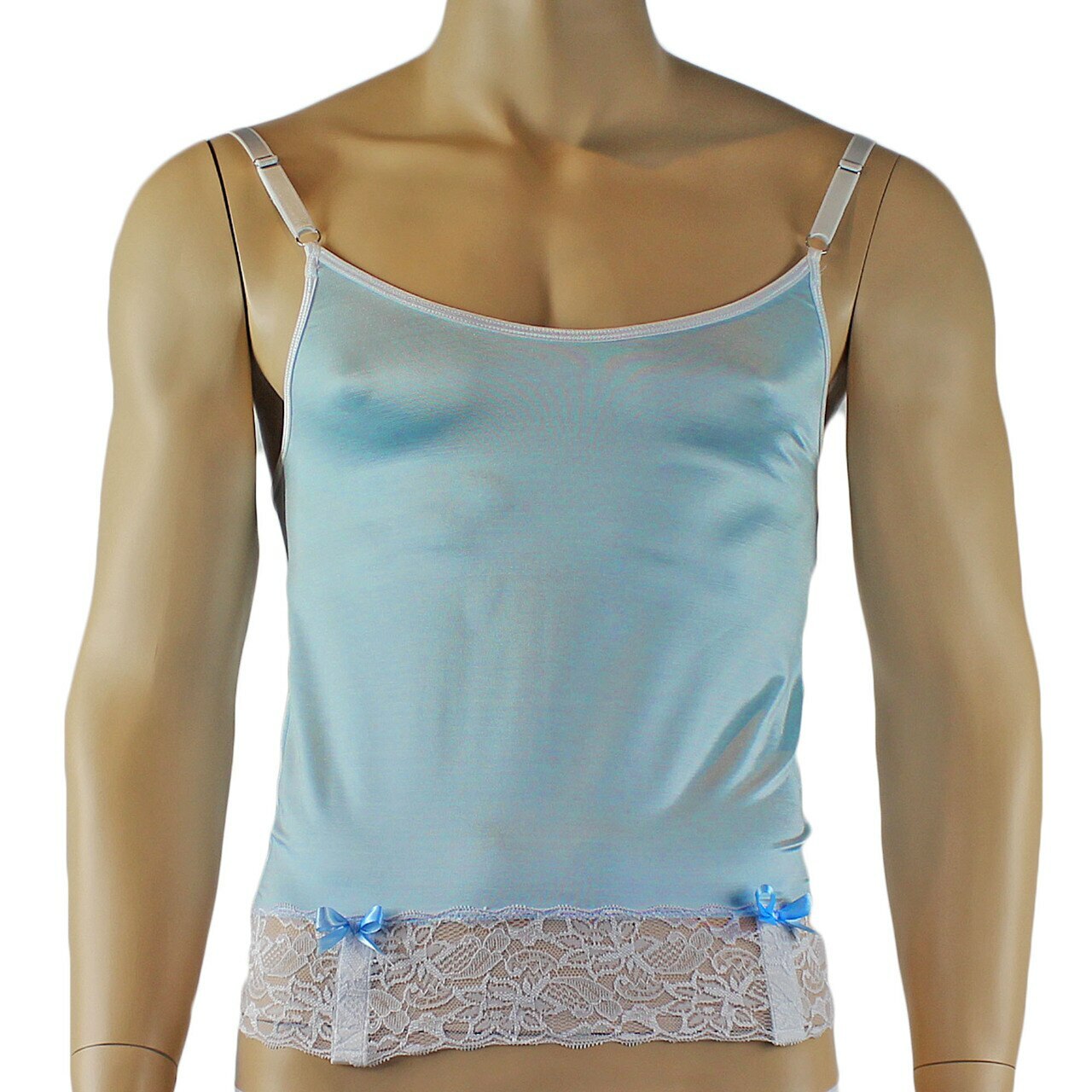 Mens Camisole Bustier Garter Top with Thong & Stockings (light blue plus other colours)