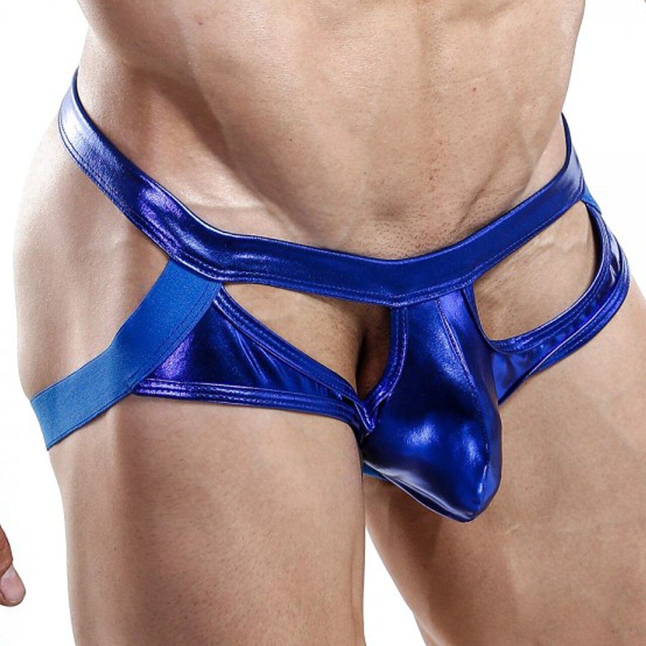 SALE - Mens Wetlook Jockstrap with Strappy Back Blue