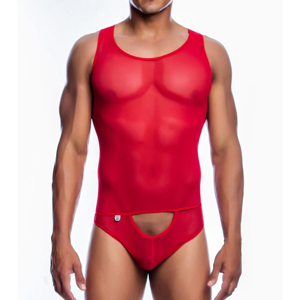 SALE - Mens All Over Sheer Bodysuit Red