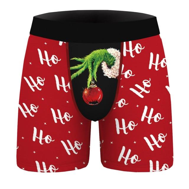 SALE - XMAS GIFT - Mens Christmas Boxer Shorts Printed Ho Ho Ho & The Grinch