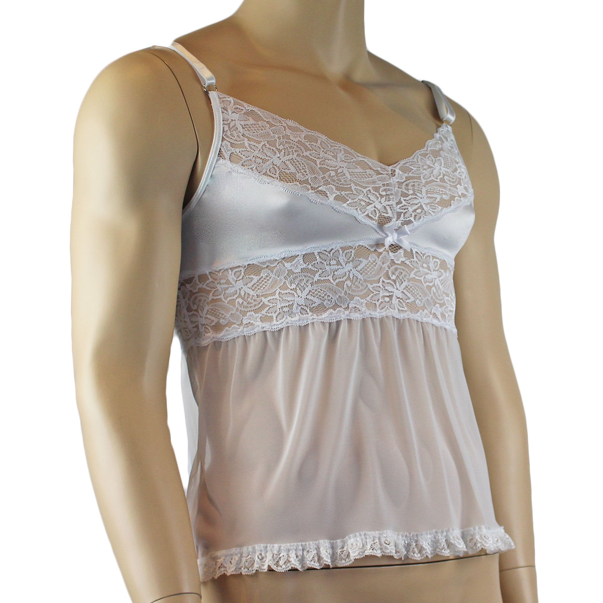 Male Romance Stretch Spandex Mini Babydoll Camisole for Lingerie Men White or Black