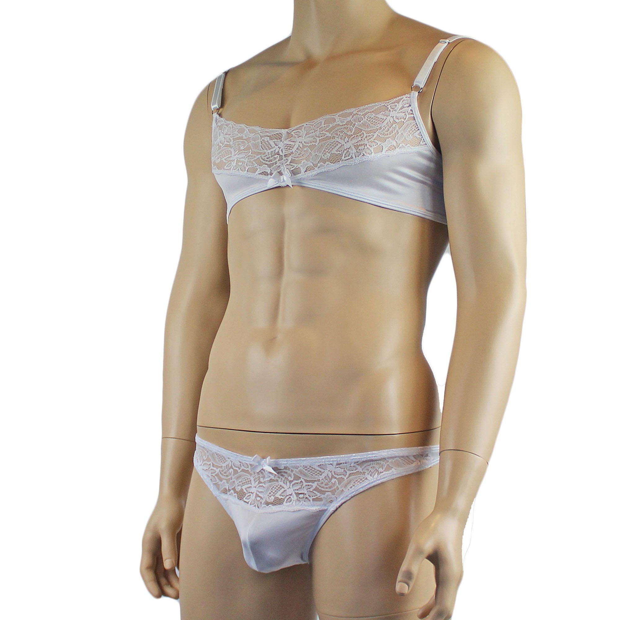 Male Romance Stretch Spandex Bra & Thong for Lingerie Men White or Black