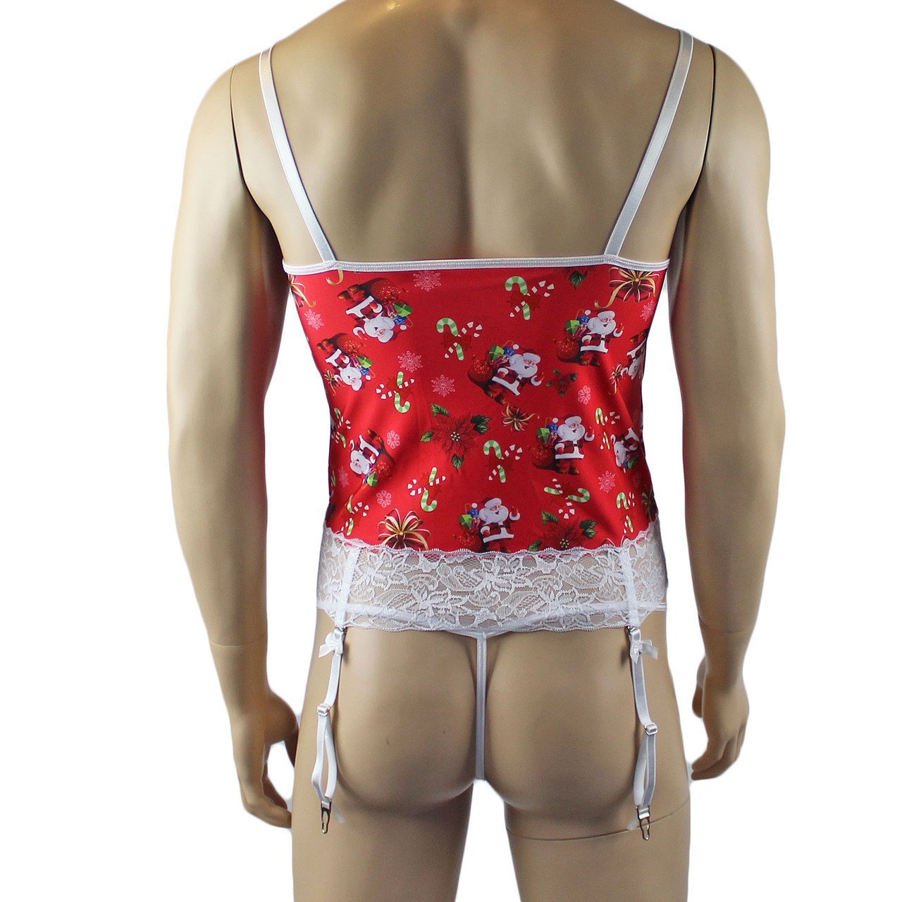 Mens Christmas Santa Camisole Corset Top Lingerie