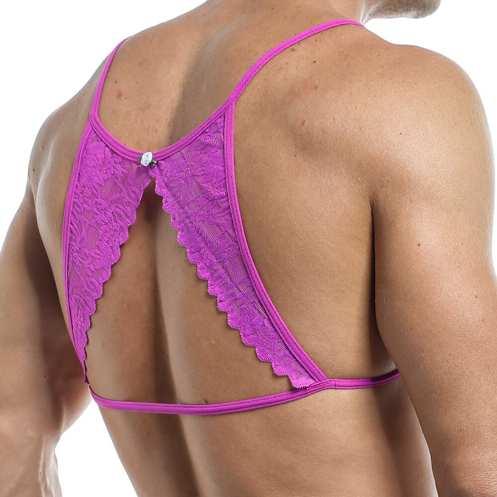 SALE - Mens Bra Top with Lace Peep Hole Back Fuchsia