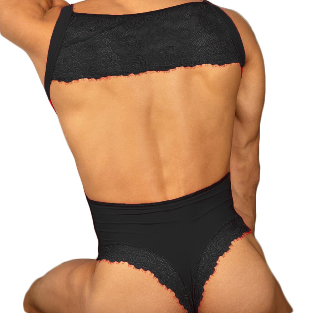 JCSTK - Mens Secret SMV001 Male Bodysuit with Lace Black